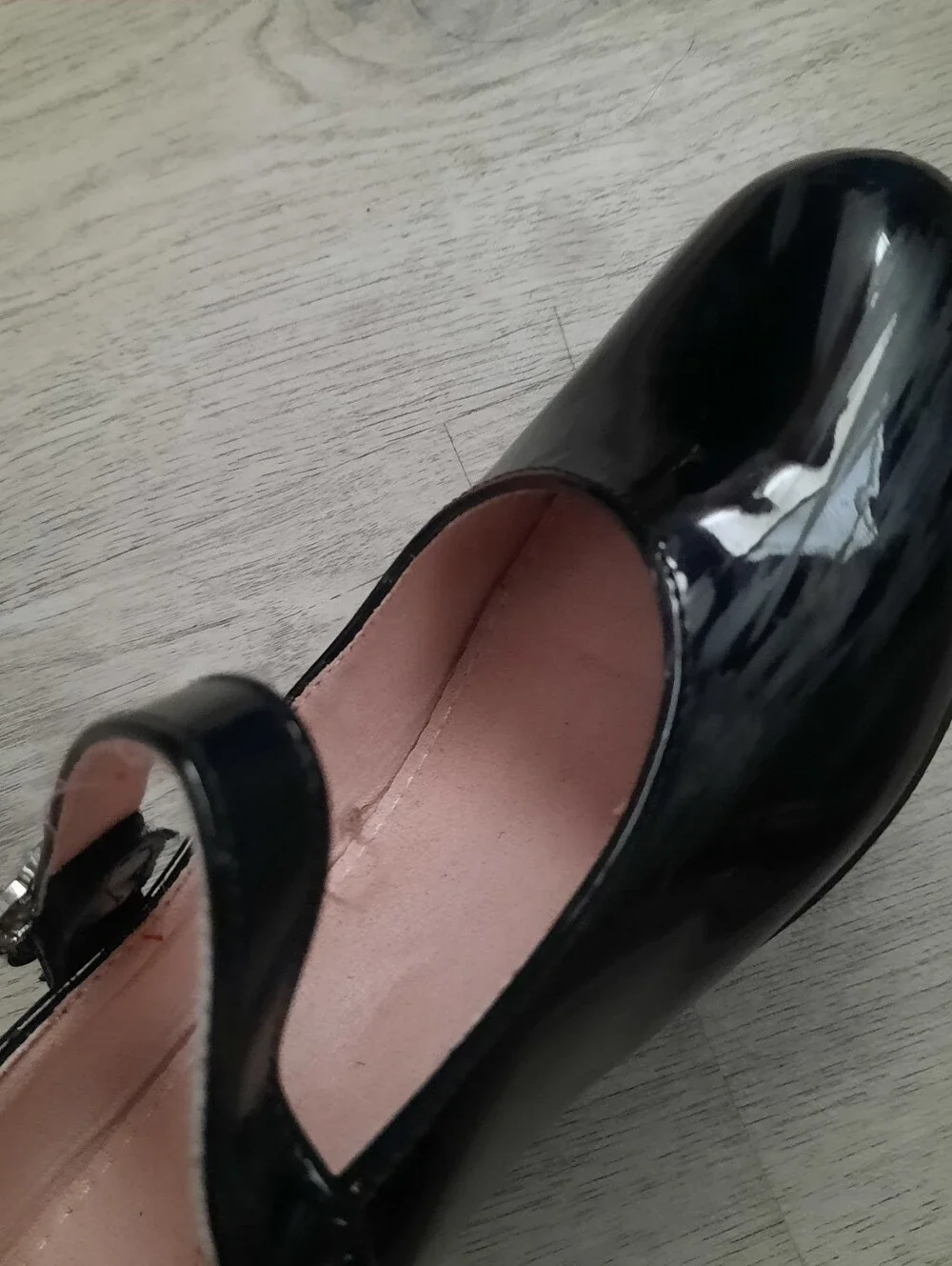 Black Patent Mary Jane Girls Heels with Gem Buckle